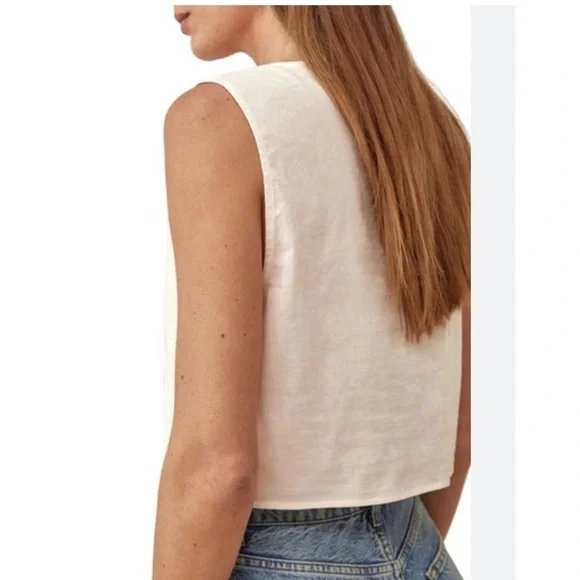 Reformation Cream Crop Top with Brown Accents - Picture 5 of 7